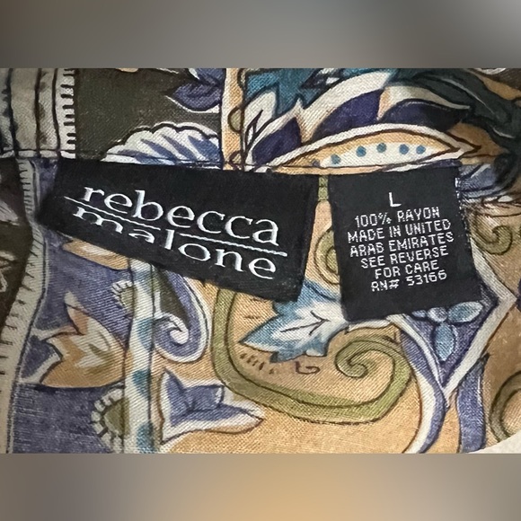 Rebecca Malone Womens Blouse L Blue And Gold Floral Print Rayon - Picture 4 of 4